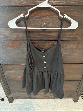 SHEIN Black Button-Front Peplum Tank